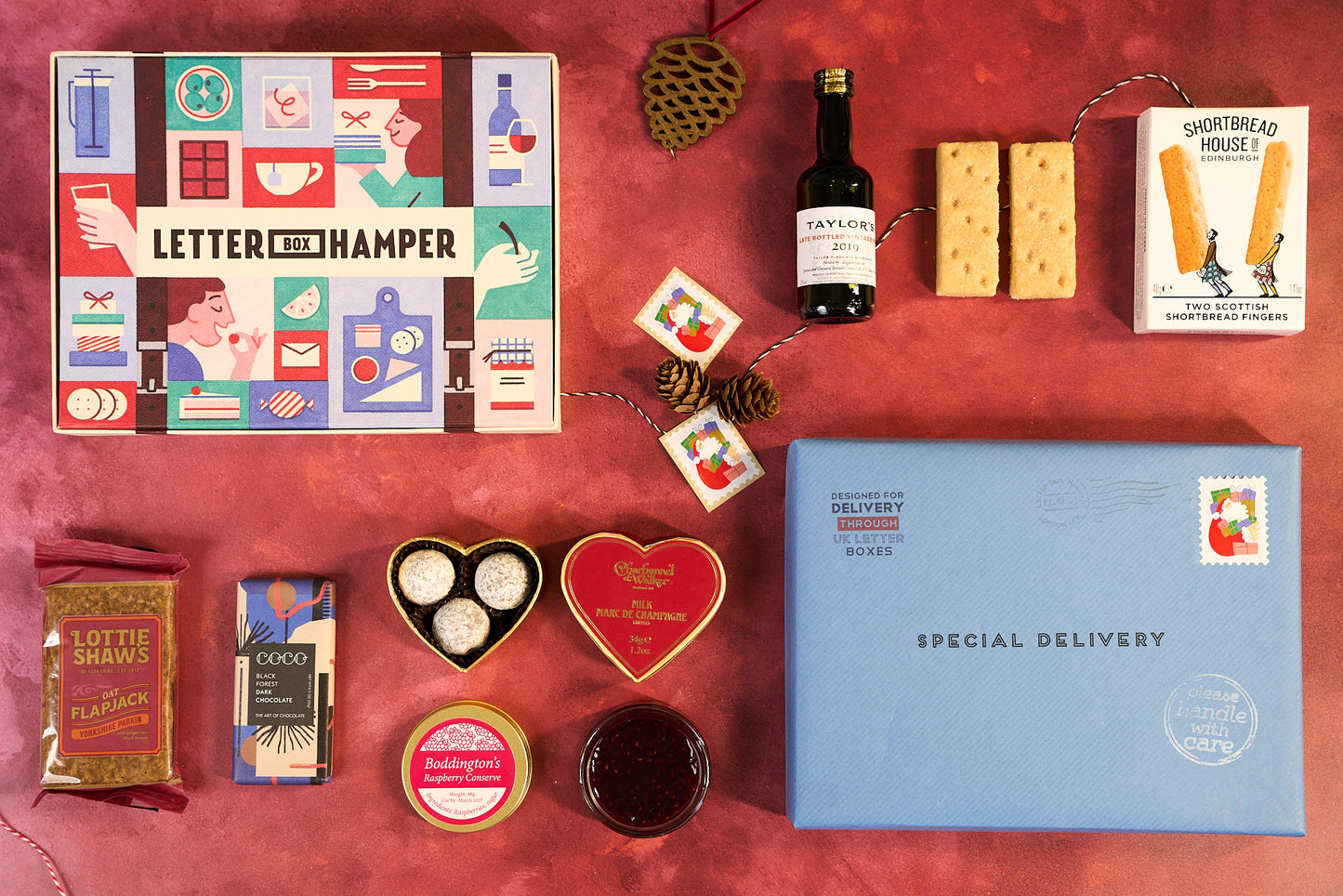 Luxury Christmas Letter Box Hamper with Port & Chocolate truffles